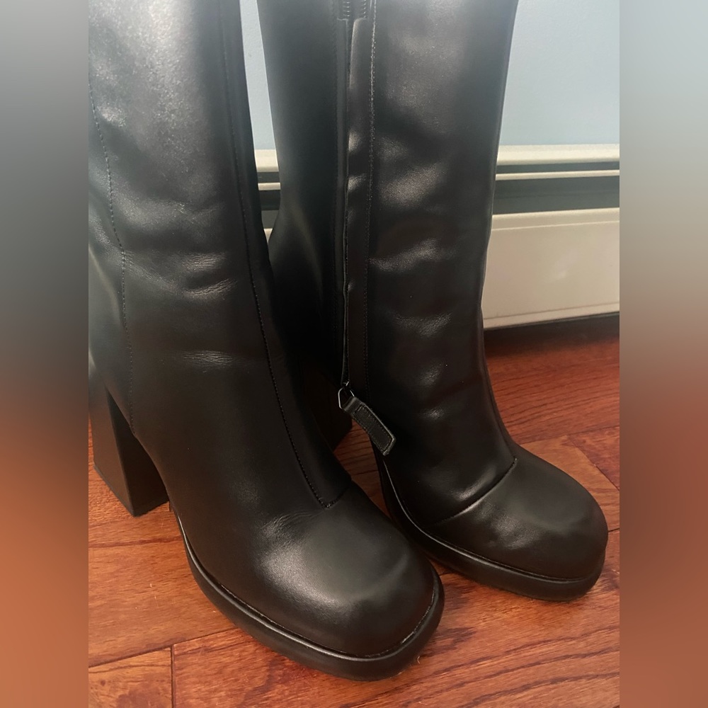 NA-KD leather ankle / calf platform boots with thick block heel - Picture 11 of 15